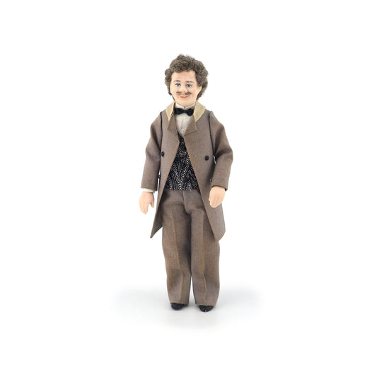 OOAK Artisan Porcelain Gentleman Doll with Real Hair, Mustache, Taupe Coat & Waistcoat