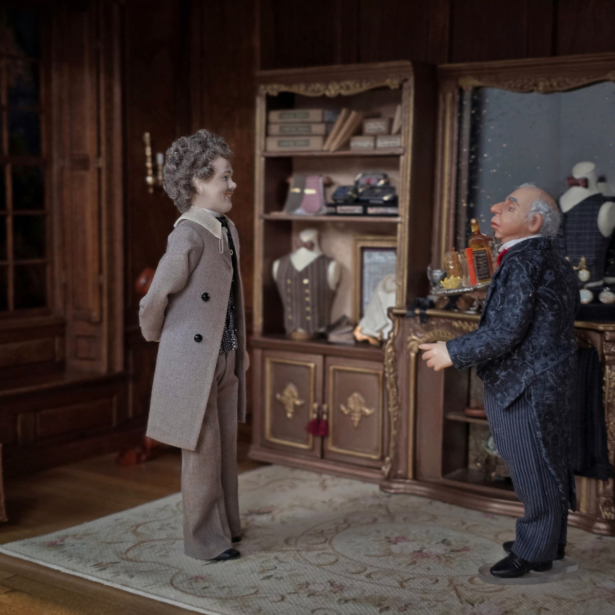 OOAK Artisan Porcelain Gentleman Doll with Real Hair, Mustache, Taupe Coat & Waistcoat
