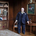 Load image into Gallery viewer, Artisan Porcelain Gentleman Doll in Navy Pinstripe Wool Suit with Boutonniere
