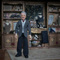 Load image into Gallery viewer, Sculpted Clay Gentleman Doll Wire-Rim Glasses, Tweed Jacket, Vest & Grey Mustache
