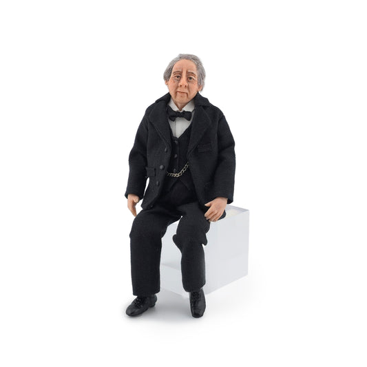 Hand-Sculpted Clay Gentleman Doll in Black Suit with Pocket Watch Chain Fully Poseable