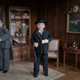 Load image into Gallery viewer, Artisan Clay Elderly Gentleman Doll in Black Pinstripe Suit with Bowler Hat, Tie & Umbrella
