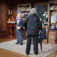 Load image into Gallery viewer, Artisan Clay Elderly Gentleman Doll in Black Pinstripe Suit with Bowler Hat, Tie & Umbrella

