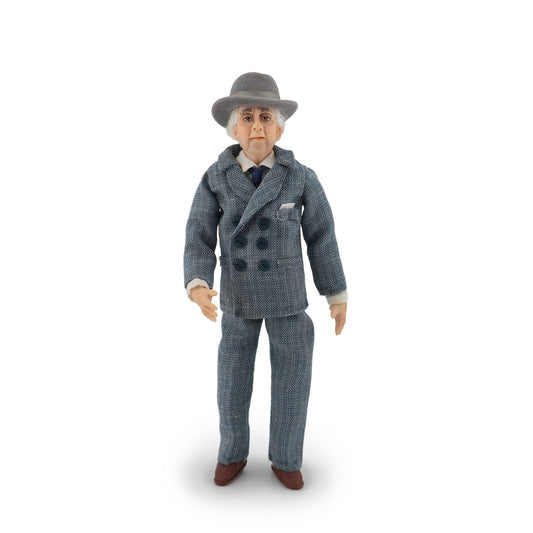Clay Gentleman Doll in Grey Double-Breasted Wool Suit with Hat, Blue Tie & Pocket Square