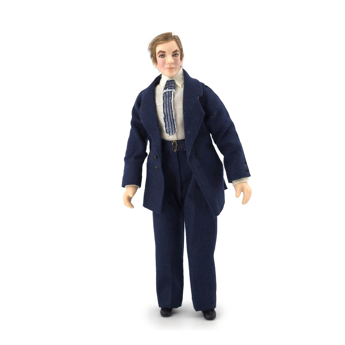 OOAK 1:12 Porcelain Young Gentleman Doll in Navy Blue Suit with Patterned Tie