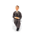 Load image into Gallery viewer, Clay 1920s Gentleman Doll in Charcoal Tweed Three-Piece Suit Seated Pose

