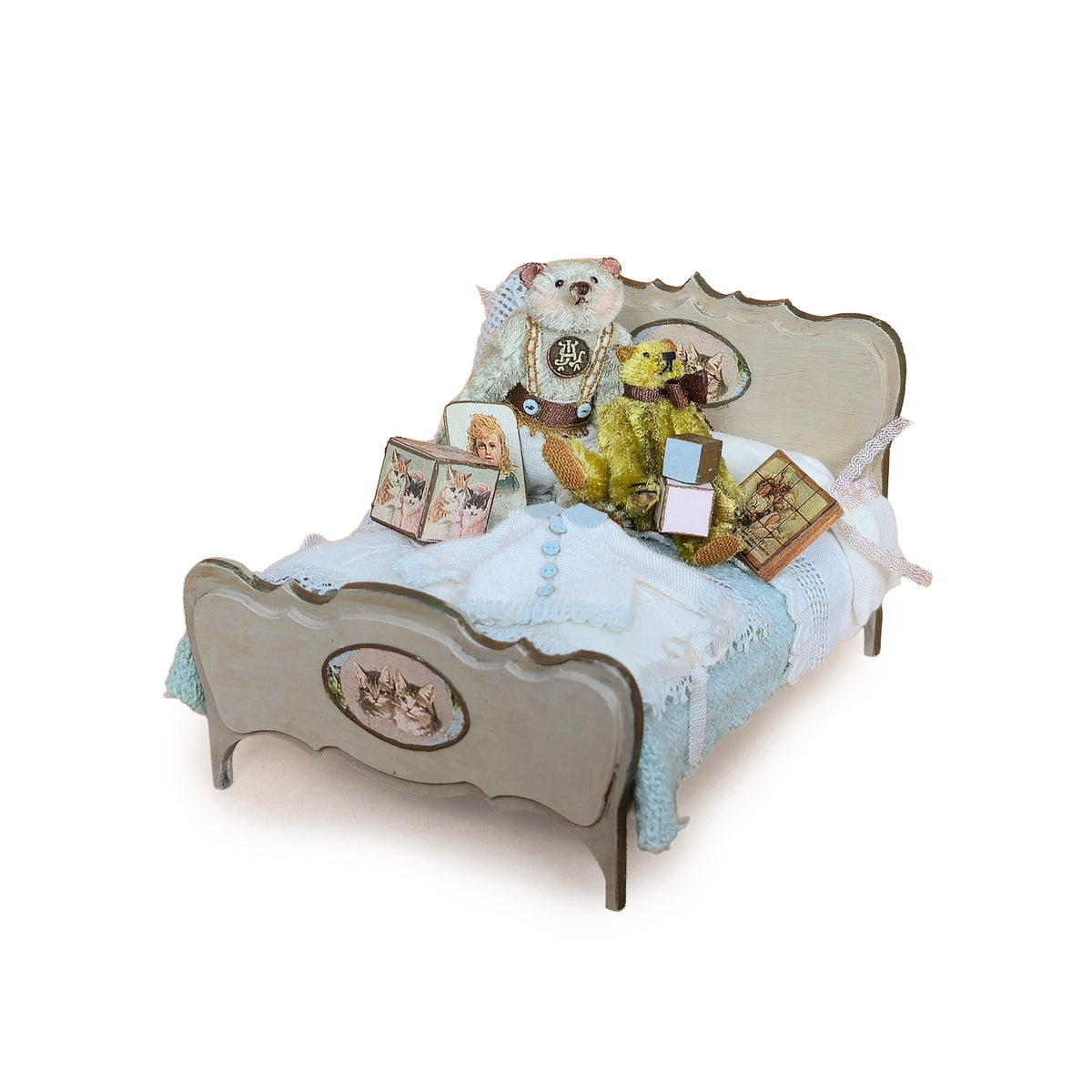 Marie-Pierre Gratias MP Creations French Nursery Bed with Teddy Bears, Books & Kittens