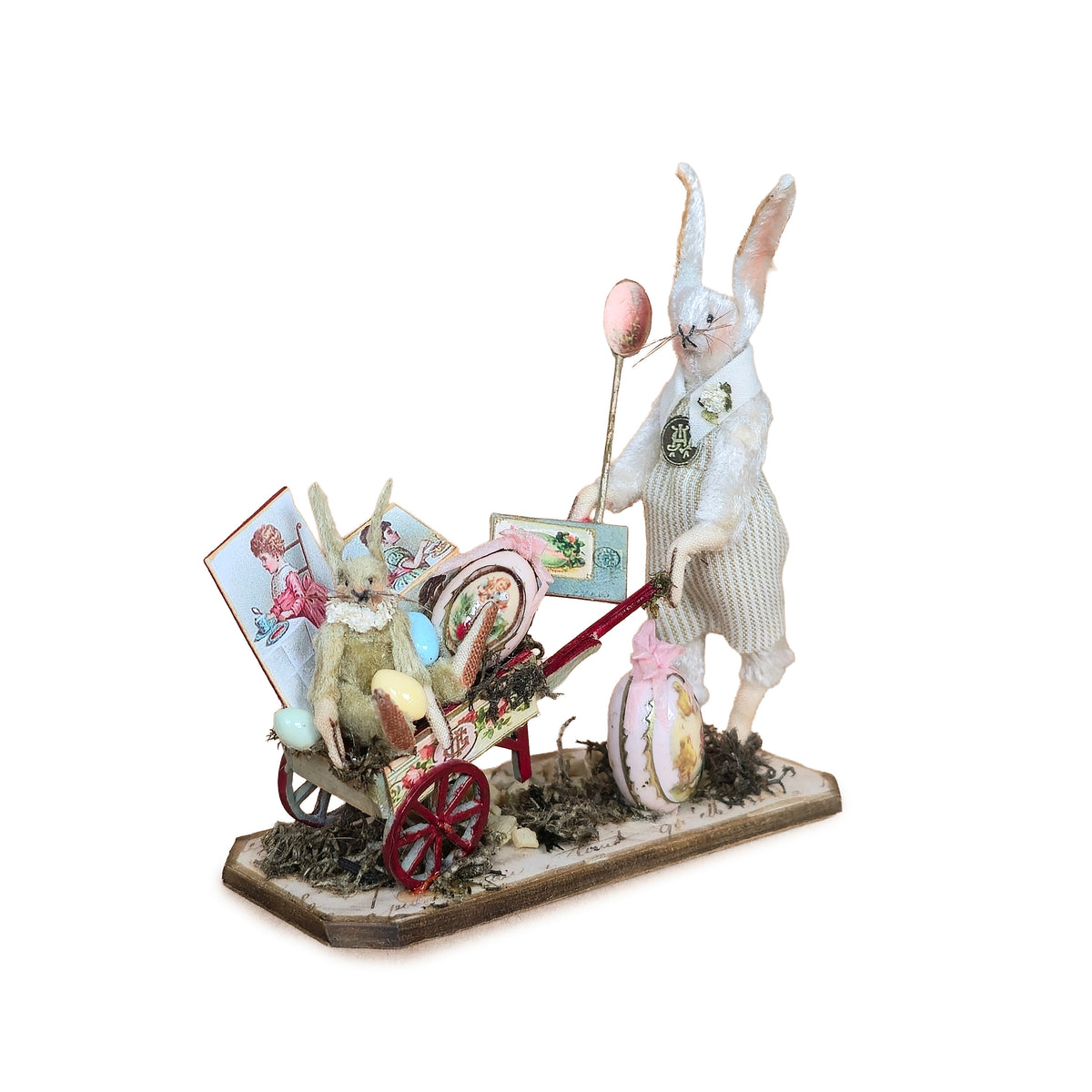 Marie-Pierre Gratias MP Creations Easter Rabbit Garden Cart Vignette Wheelbarrow, Egg & Ephemera
