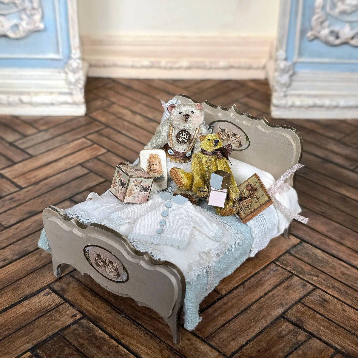 Marie-Pierre Gratias MP Creations French Nursery Bed with Teddy Bears, Books & Kittens