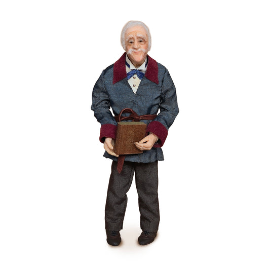 RESERVED for Kathryn Yuna Maria Jesus Chaparro Clay Elderly Man Doll in Smoking Jacket & Bow Tie