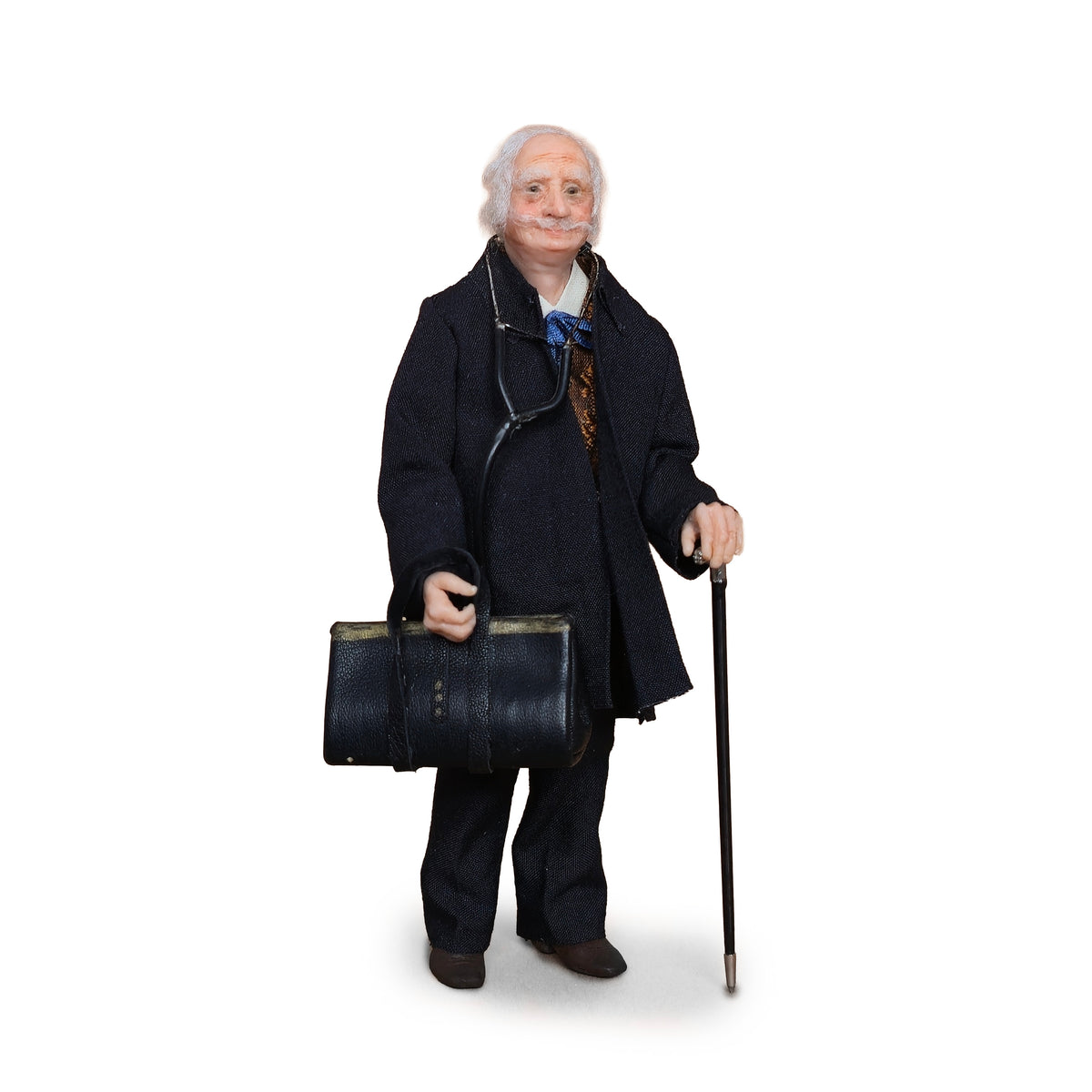 RESERVED for Kathryn Yuna Maria Jesus Chaparro Clay Doctor Doll, Stethoscope, Bag & Cane