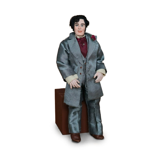 Deville Dolls 1:12 Porcelain Gentleman Doll in Great Silver Silk Suit & Rose Boutonniere