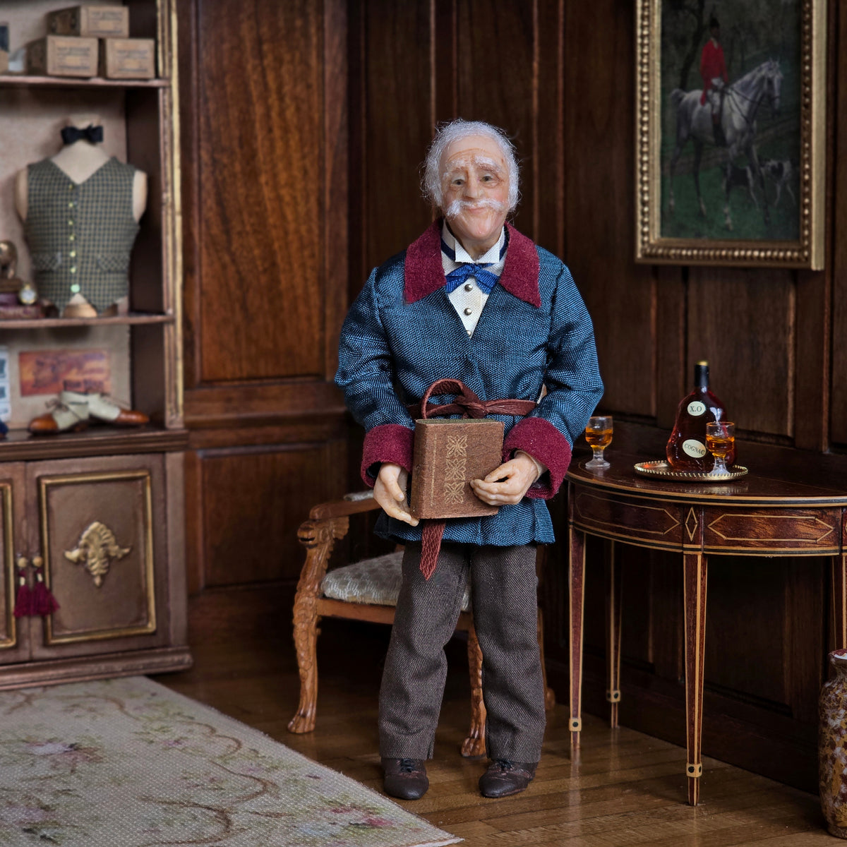 RESERVED for Kathryn Yuna Maria Jesus Chaparro Clay Elderly Man Doll in Smoking Jacket & Bow Tie
