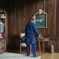 Load image into Gallery viewer, Sculpted Porcelain Gentleman Doll in Navy Frock Coat with Wood Cane & Leather Bag
