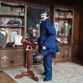 Load image into Gallery viewer, Porcelain Victorian Gentleman Doll in Deep Navy Frock Coat with Velvet Vest & Silk Tie
