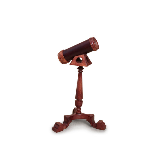 RESERVED for Kathryn Yuna Gilbert “Gil” Mena Wood Telescope on Turned Pedestal with Glass & Brass Details