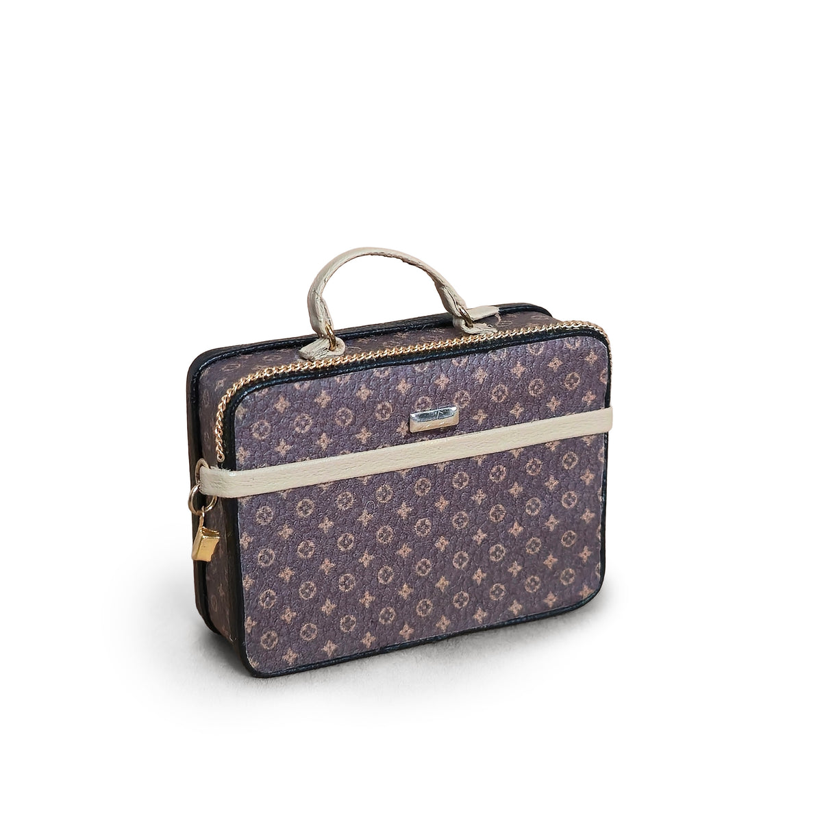 Jose Gomez 1:12 Designer-Style Monogram Travel Case Gold Chain, Padlock & Cream Trim