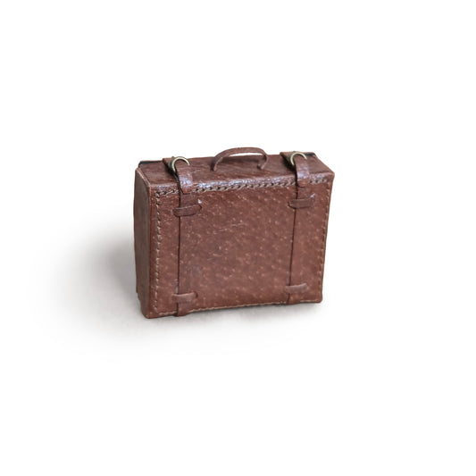 Jose Gomez 1:12 Real Leather Vintage Suitcase with Straps, Stitching & Brass Hardware