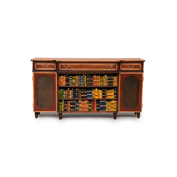 Alan Barnes of Tarbena Miniatures Walnut Breakfront Library Bookcase Credenza with Painted Books 2009