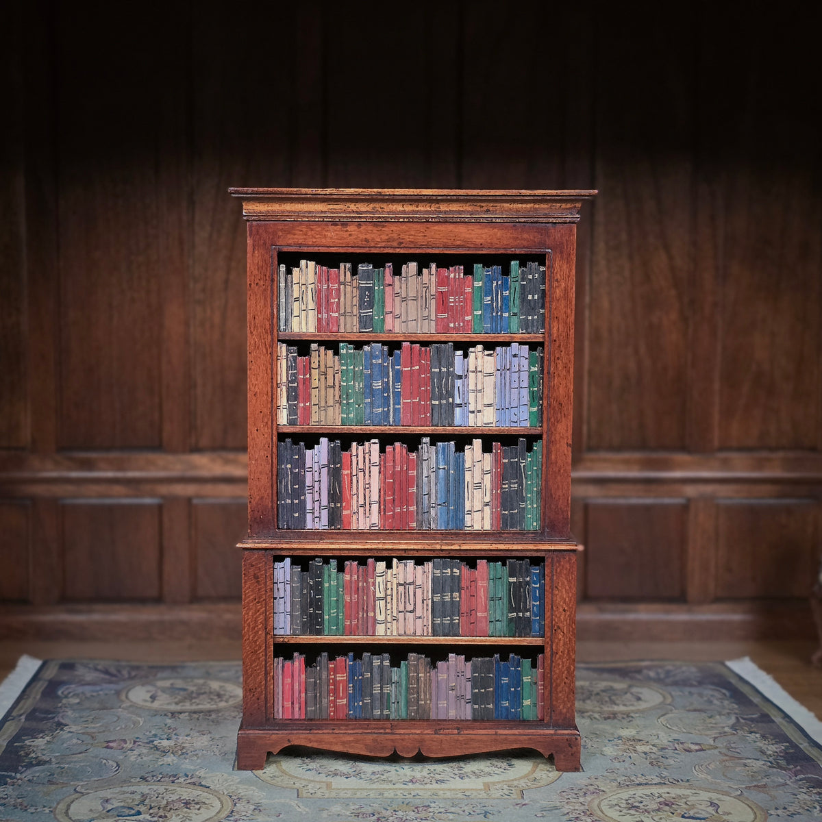 Alan Barnes Tarbena Miniatures Walnut Library Bookcase with Hand Painted Book Shelves