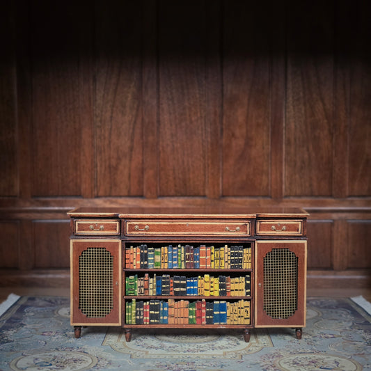 Alan Barnes of Tarbena Miniatures Walnut Breakfront Library Bookcase Credenza with Painted Books 2009