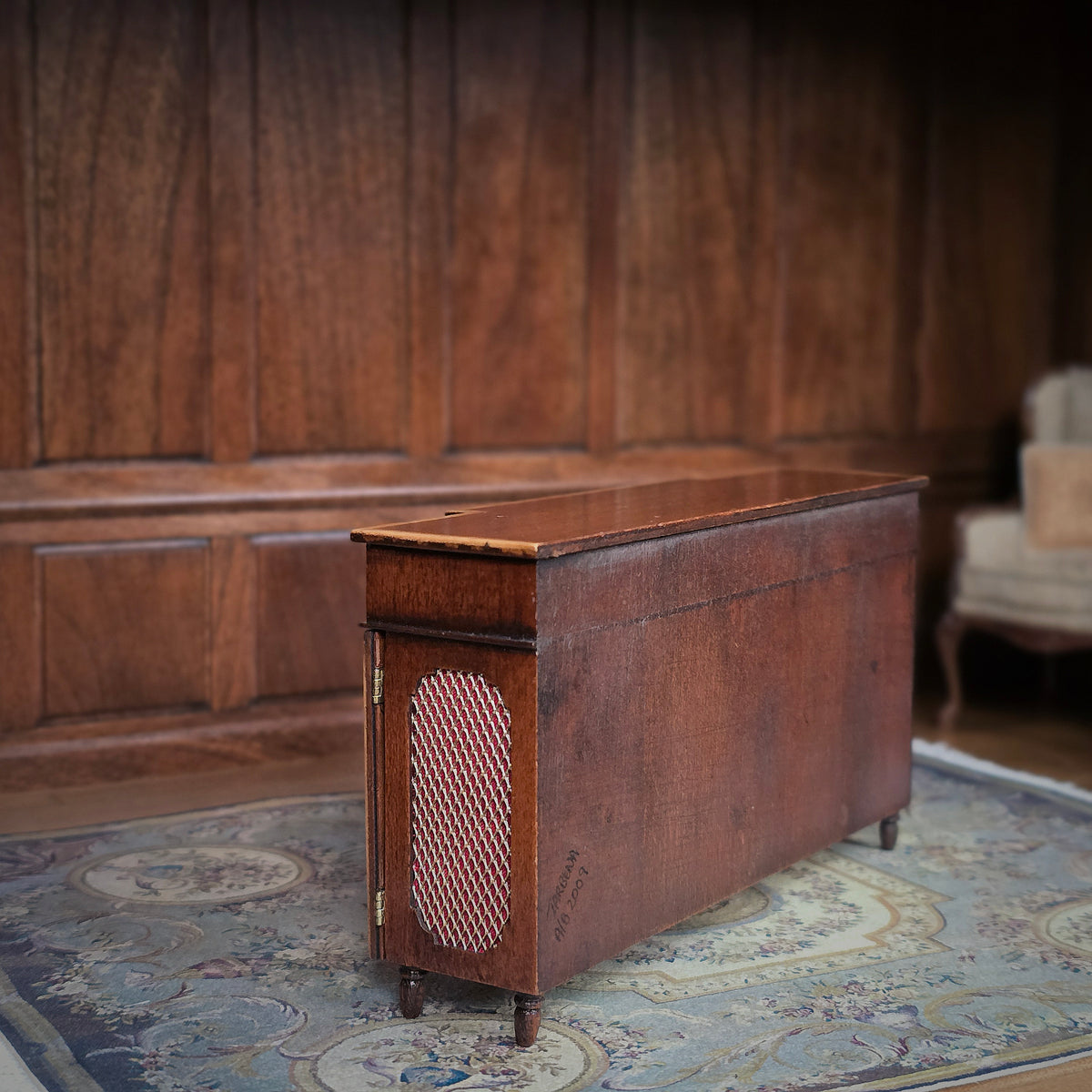 Alan Barnes of Tarbena Miniatures Walnut Breakfront Library Bookcase Credenza with Painted Books 2009