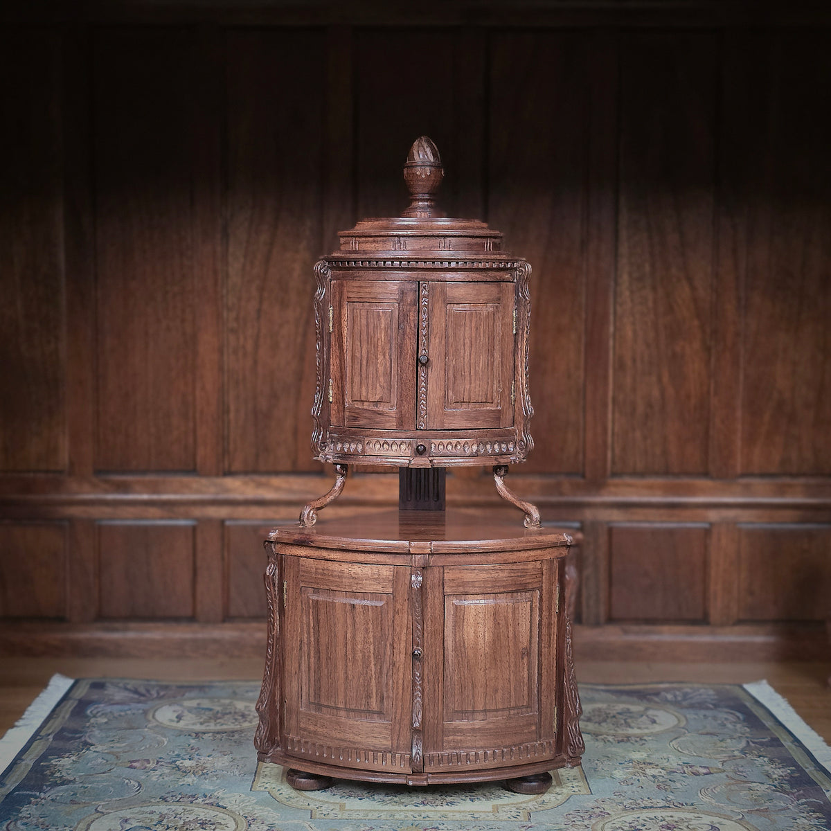 RARE Pierre Zador French Henri II Style Carved Corner Cabinet, Signed 1988 IGMA Fellow