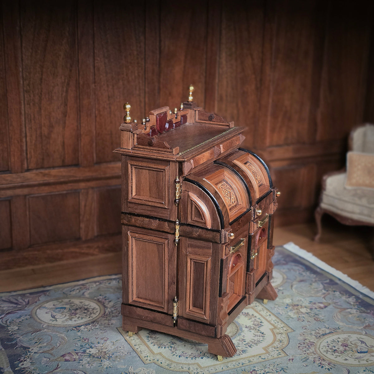 Orvin Benonie Fjare Victorian Wooton Patent Cabinet Secretary Desk with Working Compartments