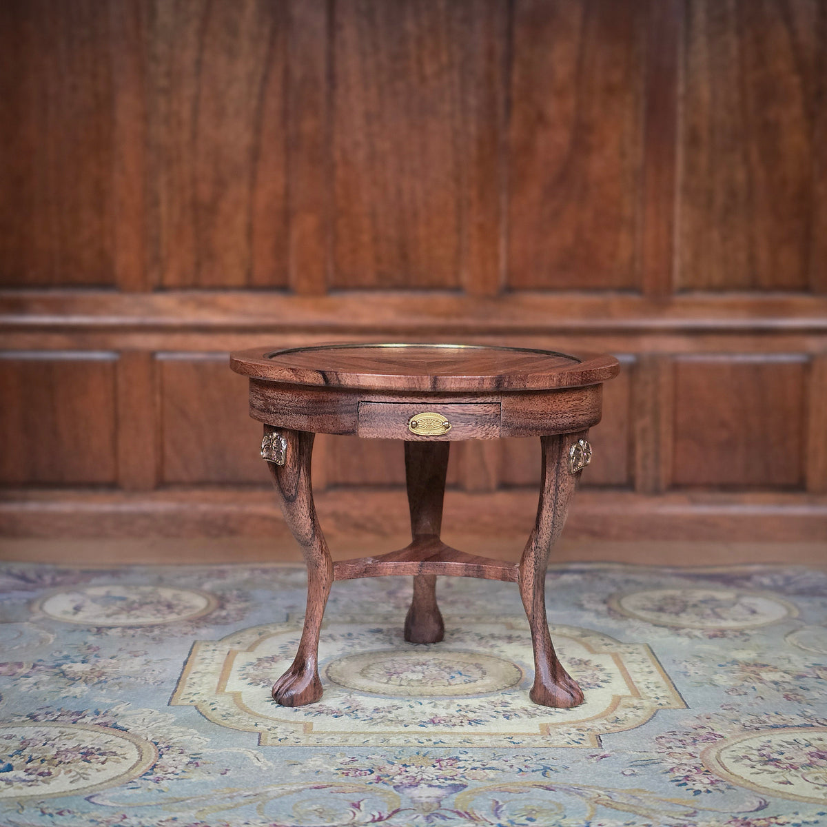 Pierre Zador Chippendale Round Accent Table with Drawers & Ball-and-Claw Feet 1992