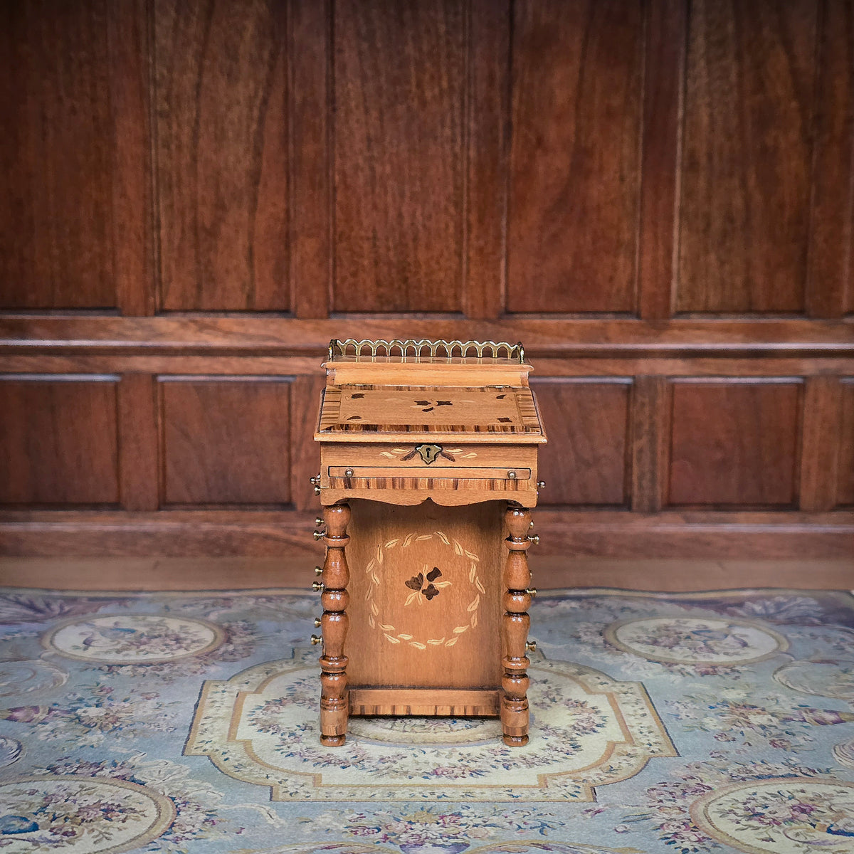 John Davenport Edwardian Davenport Writing Desk with Floral Marquetry & Drawers, 1992