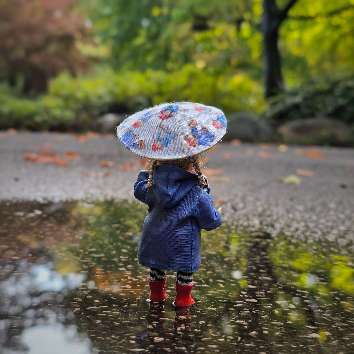 Irina Martin Rainy Day Little Girl Doll with Paddington Bear Umbrella 1:12 Clay