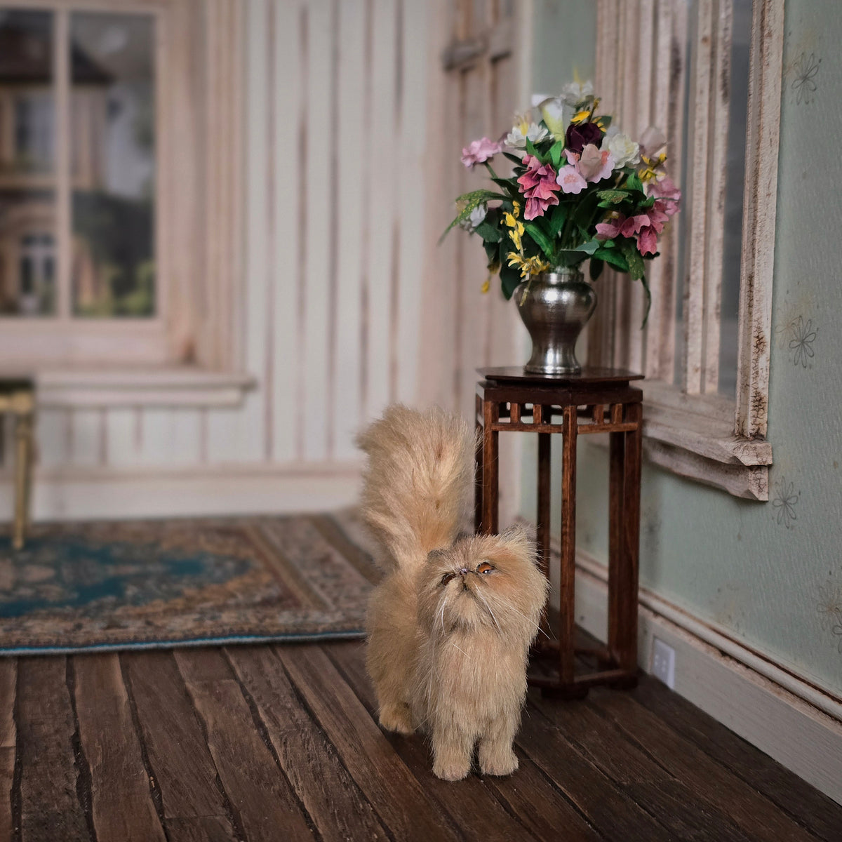Julie Parrott Ginger Persian Cat 1:12 Miniature Artisan Animal Wool & Clay