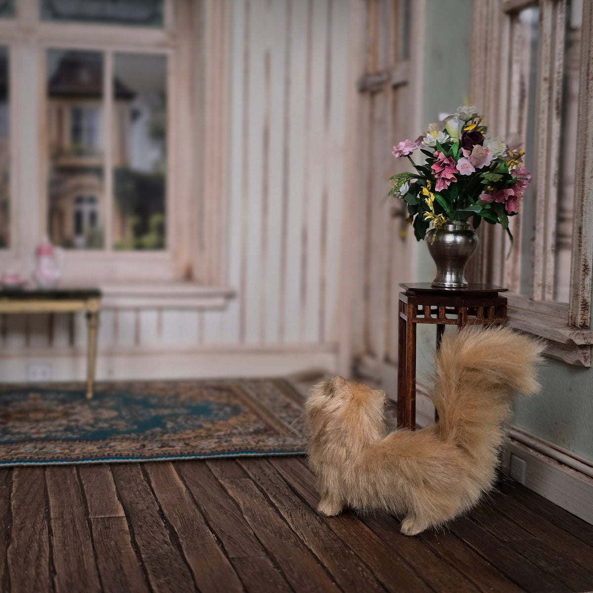 Julie Parrott Ginger Persian Cat 1:12 Miniature Artisan Animal Wool & Clay