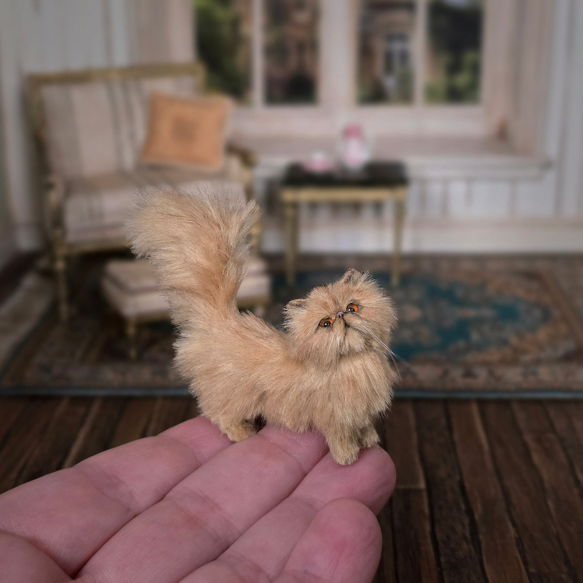 Julie Parrott Ginger Persian Cat 1:12 Miniature Artisan Animal Wool & Clay