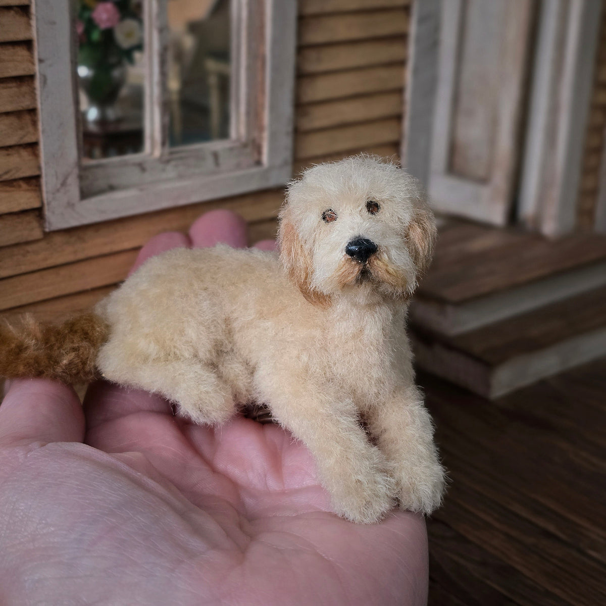 Tina Sanschagrin Goldendoodle Dog 1:12 Miniature Artisan Animal Wool & Clay