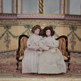 Load image into Gallery viewer, Maureen Thomas Two Girls on Children's Victorian Settee 1:12 Miniature Vignette
