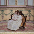 Load image into Gallery viewer, Maureen Thomas Two Girls on Children's Victorian Settee 1:12 Miniature Vignette
