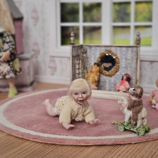 Joan Blackwood Blonde Crawling Baby 1:12 Sculpted Porcelain Miniature Doll