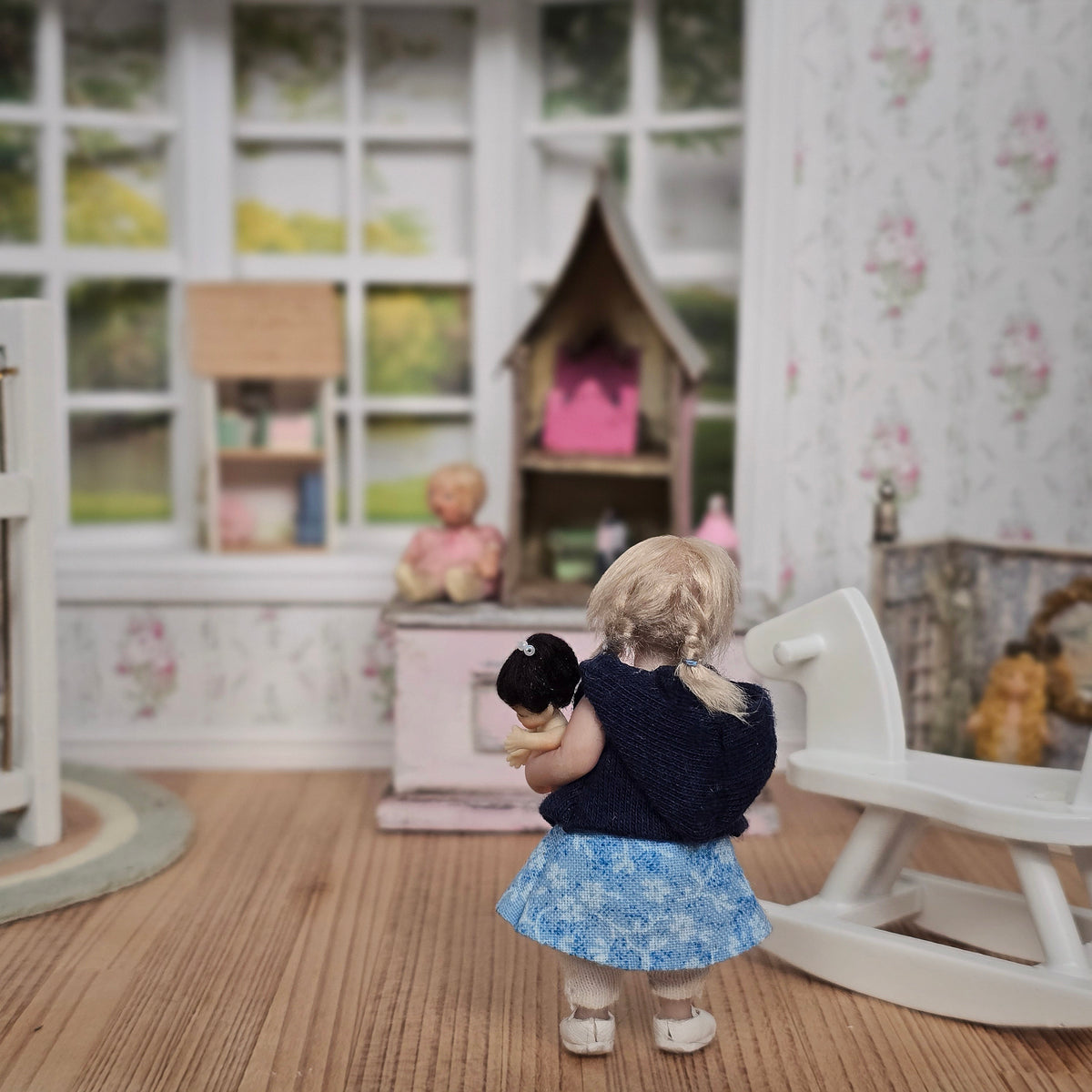Irina Martin Blonde Toddler Girl in Blue Dress 1:12 Sculpted Clay Doll