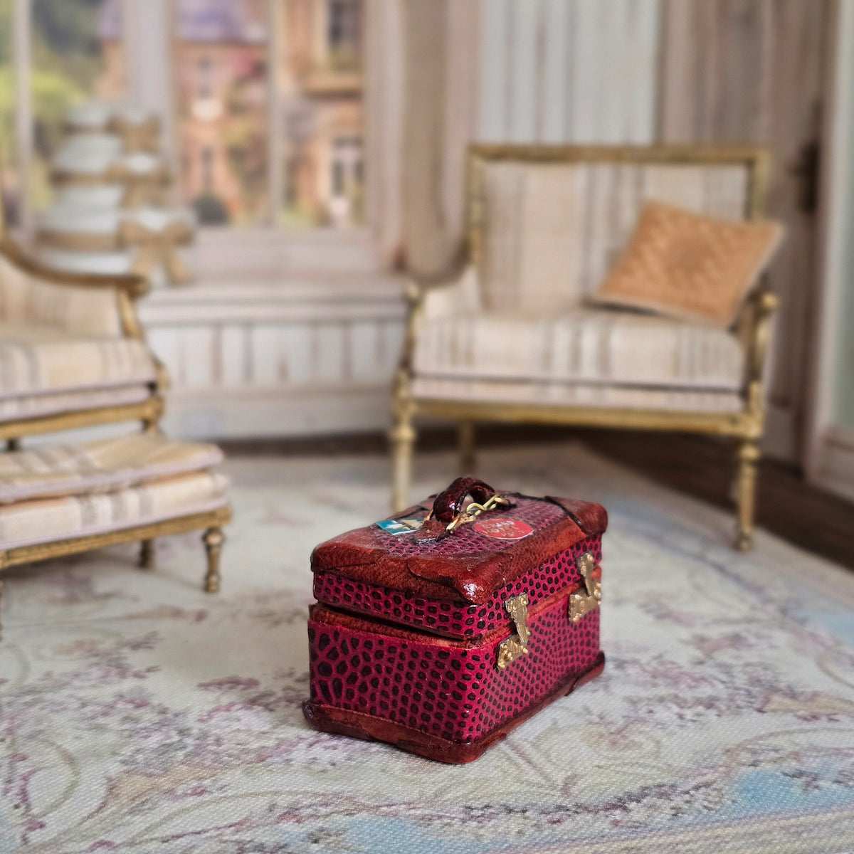 Sylvia Rountree Functional Train Case with Toile Lined Interior by The Dolls Cobbler