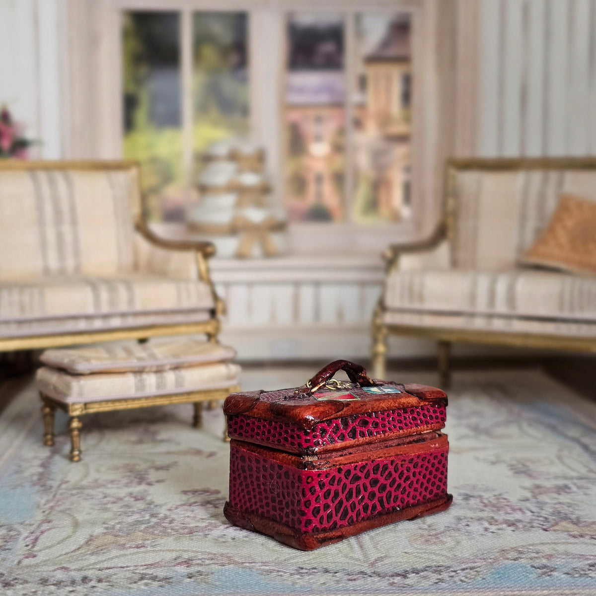 Sylvia Rountree Functional Train Case with Toile Lined Interior by The Dolls Cobbler