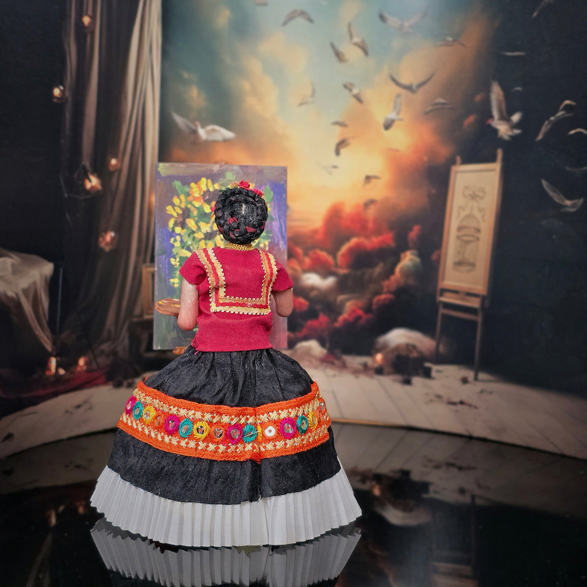 OOAK Frida Kahlo Artist Doll  & Painting Accessories by Carolina Vilar of Spain