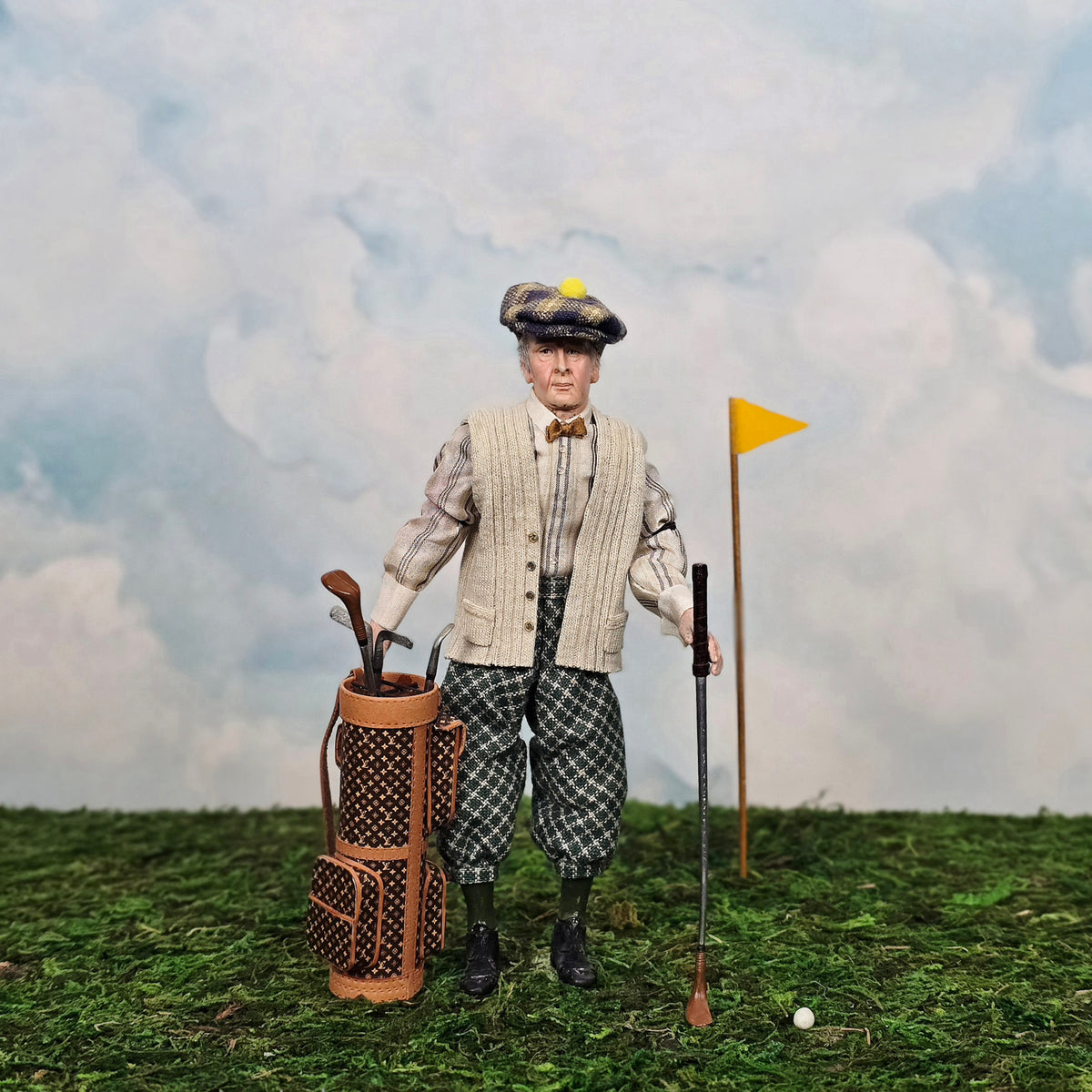 Marcia Backstrom Gentleman Golfer Doll with Jose Gomez Leather Golf Bag & Five Clubs