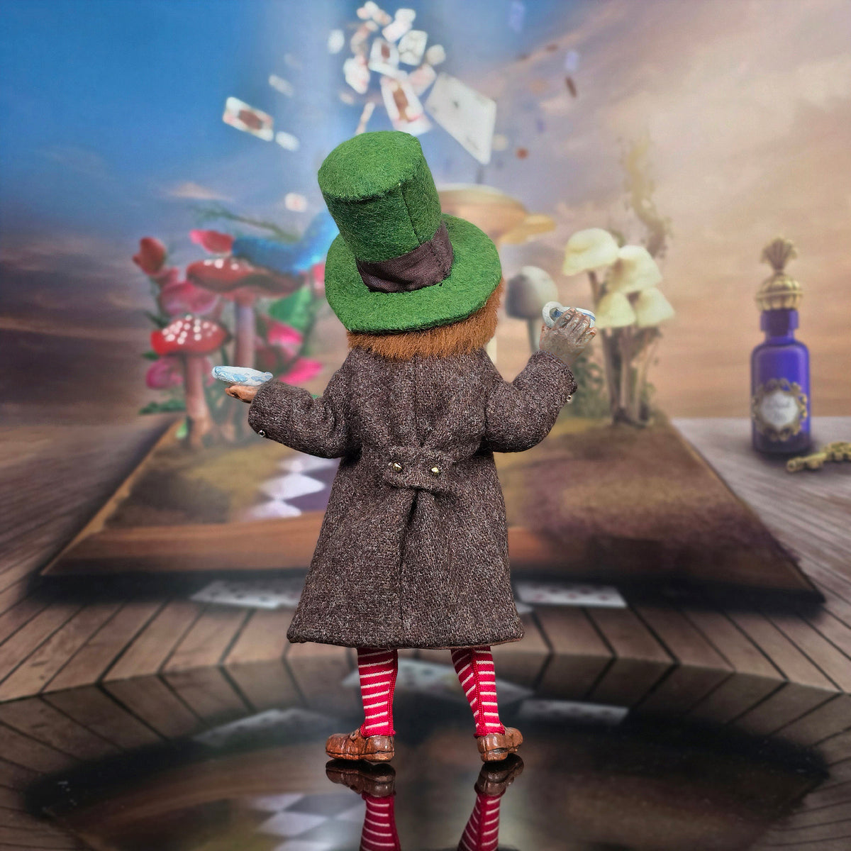 Betsy Baker Mad Hatter Doll Alice in Wonderland with Teapot & Teacup Sculpted Clay