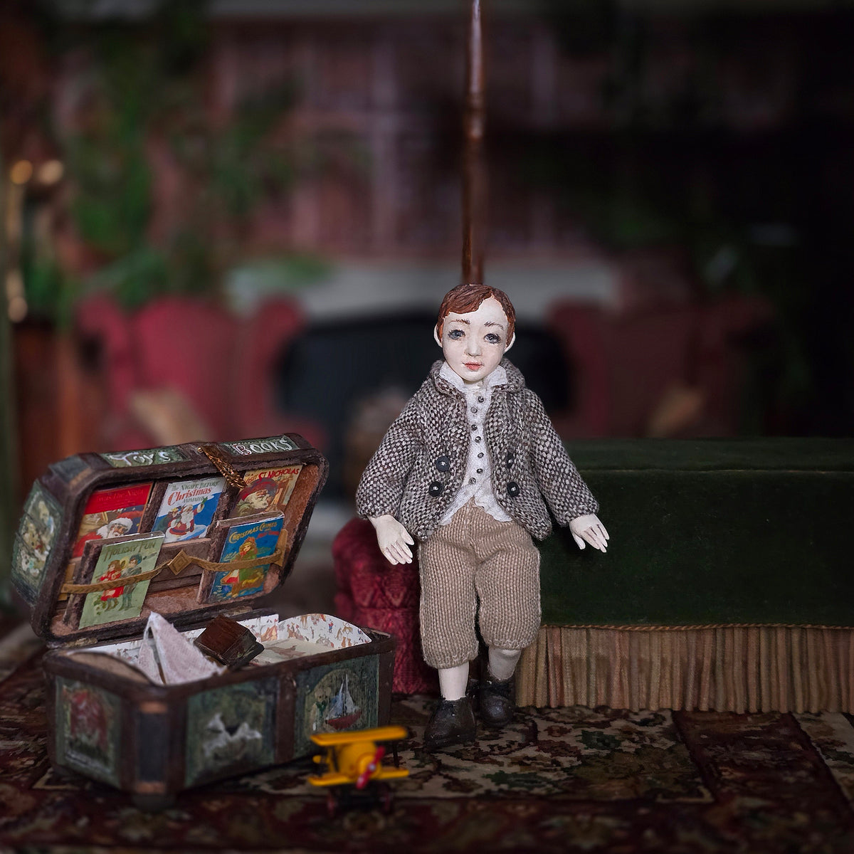 1:12 Scale Little Boy Doll in Tweed Jacket by Marina Suzdaltseva Hand-Sculpted