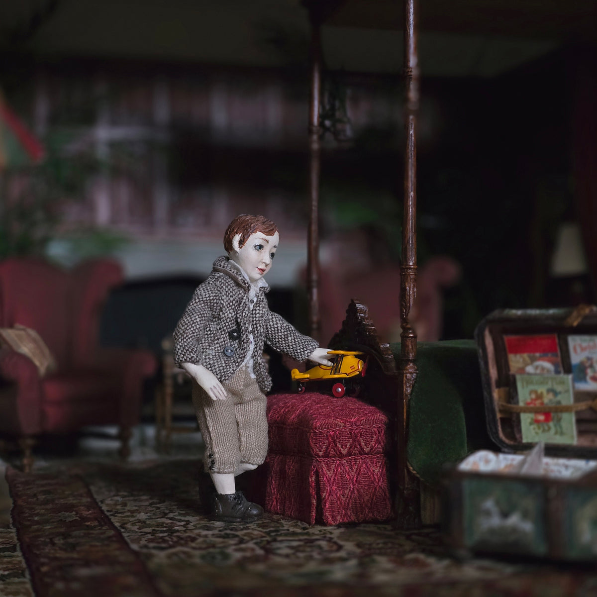1:12 Scale Little Boy Doll in Tweed Jacket by Marina Suzdaltseva Hand-Sculpted