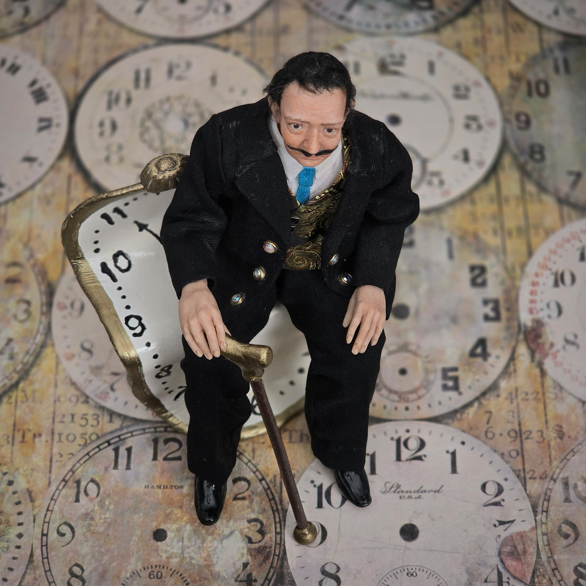 RESERVED FOR  Vincent Van Gogh 1:12 Scale Salvador Dalí Doll with Melting Clock Chair by Alla Domboski Surrealist Miniature