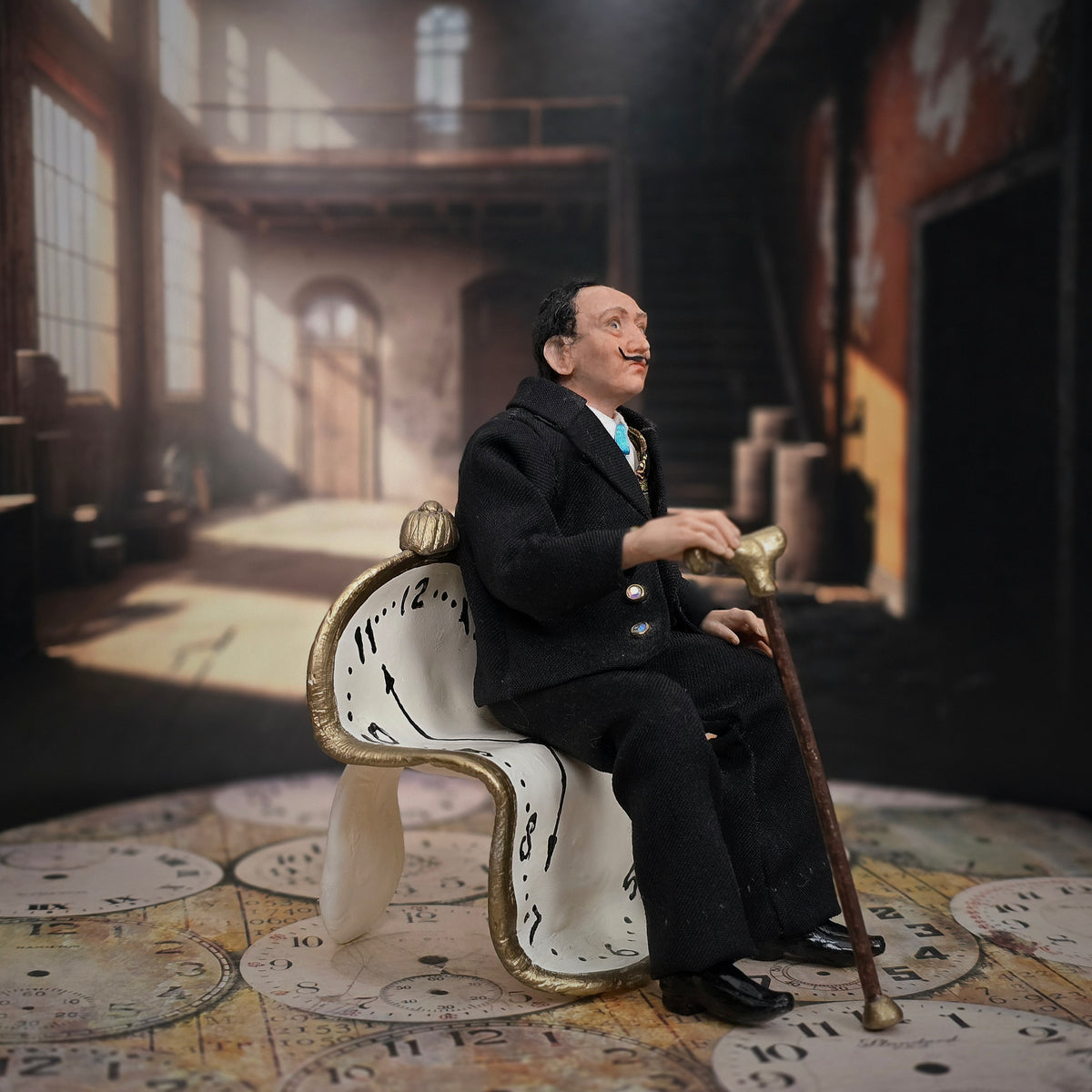 RESERVED FOR  Vincent Van Gogh 1:12 Scale Salvador Dalí Doll with Melting Clock Chair by Alla Domboski Surrealist Miniature