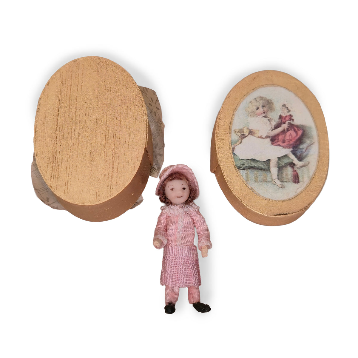 Artisan Little Girl Companion Doll in Pink Victorian Outfit with Oval Presentation Box