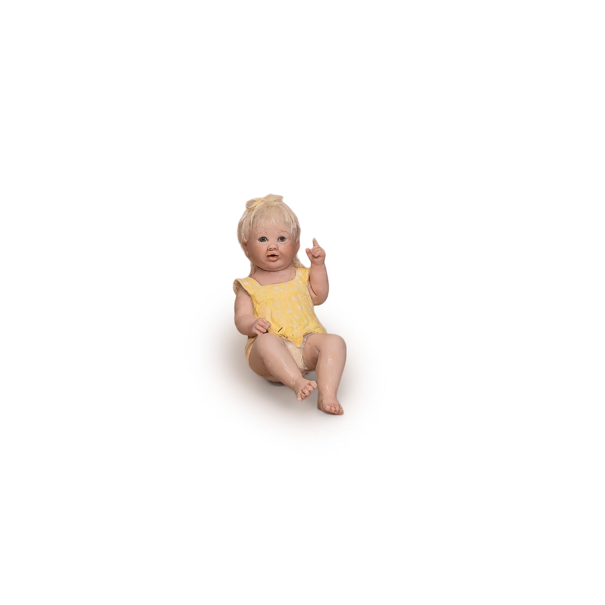 Svetlana Bläsing OOAK Pointing Blonde Toddler Girl Doll in Yellow Polka Dot Romper